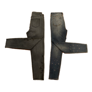2 PAIR STYLE & CO DISTRESSED FANCY BLUE JEWELED GRAY & BEADED JEANS 10